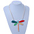 Oversized Multicoloured Resin Dragonfly Pendant with Chunky Oval Link Chain In Light Silver Tone - 52cm L/ 4cm Ext - view 2