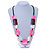 Pink/ Natural Shell, Wood Bead Black Faux Leather Cord Necklace - 80cm L - view 2