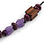 Purple/ Brown Wood, Resin Bead Cotton Cord Necklace - 64cm L - view 3