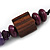 Purple/ Brown Wood, Resin Bead Cotton Cord Necklace - 64cm L - view 4