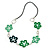 Green Acrylic Floral with Black Faux Leather Cord Necklace - 72cm L