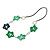 Green Acrylic Floral with Black Faux Leather Cord Necklace - 72cm L - view 3