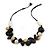 Wood, Ceramic, Cotton Cluster Bead Necklace with Black Cord - 54cm L