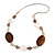 White/ Brown Shell Flowers, Oval Wood Bead Chain Long Necklace In Silver Tone - 86cm L