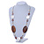 White/ Brown Shell Flowers, Oval Wood Bead Chain Long Necklace In Silver Tone - 86cm L - view 2
