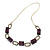 Statement Purple Wood Bead and Bronze Square Link Cord Necklace - 80cm L