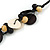 Black/ Natural Wood Bead Black Cord Necklace - 52cm L - view 3