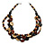 3 Strand Wood Button Bead Necklace In Brown/ Black/ Natural - 70cm L