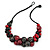Black/ Red Cluster Wood Bead With Black Cord Necklace - 54cm L