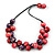 Purple/ Red/ Pink Cluster Wood Bead With Black Cord Necklace - 54cm L