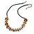 Brown Shell Coin with Silver Metal Bead Rubber Cord Necklace - 60cm L/ 7cm Ext