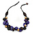 Purple Resin, Black/ Brown Wood Cluster Beaded Cord Necklace - 50cm L