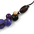 Purple Resin, Black/ Brown Wood Cluster Beaded Cord Necklace - 50cm L - view 3