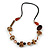Brown/ Natural Wood, Shell Bead with Faux Black Leather Cord Necklace - 66cm L
