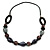 Grey/ Brown Wood Beads with Black Faux Leather Cord Necklace - 70cm L - view 3