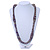 Long Wood Bead Necklace in Purple/ Gold Colour - 106cm L - view 2