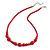 Classic Bright Red Glass Bead with Crystal Ring Necklace - 60cm L/ 5cm Ext