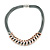 Multistrand Grey Leather Cord with Two Tone Zig Zag Pendant Necklace with Magnetic Closure - 45cm L
