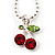 Tiny Crystal Cherry Pendant With Small Oval Link Chain In Silver Tone - 40cm L/ 5cm Ext