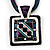 Square Ornate Enamel Cord Pendant (Teal&Purple)