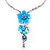 Stunning Blue Enamel Floral Drop Pendant Necklace
