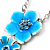 Stunning Blue Enamel Floral Drop Pendant Necklace - view 5