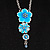 Stunning Blue Enamel Floral Drop Pendant Necklace - view 2