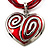 Red Enamel Heart Cotton Cord Pendant (Silver Tone)