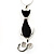 Black Enamel 'Sitting Cat' Pendant (Silver Tone)