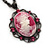 Pink Crystal Cameo 'Lady With Flowers' Oval Pendant (Black Tone) - view 2
