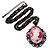 Pink Crystal Cameo 'Lady With Flowers' Oval Pendant (Black Tone) - view 3