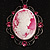 Pink Crystal Cameo 'Lady With Flowers' Oval Pendant (Black Tone) - view 6
