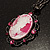 Pink Crystal Cameo 'Lady With Flowers' Oval Pendant (Black Tone) - view 9