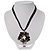 Slate Grey Enamel Floral Cotton Cord Pendant Necklace - view 3