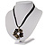 Slate Grey Enamel Floral Cotton Cord Pendant Necklace - view 6