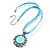 Light Blue Crystal Enamel Medallion Cotton Cord Pendant (Silver Tone) -38cm - view 7
