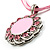 Pink Crystal Enamel Medallion Cotton Cord Pendant (Silver Tone) -38cm - view 7