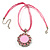 Pink Crystal Enamel Medallion Cotton Cord Pendant (Silver Tone) -38cm - view 2