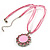 Pink Crystal Enamel Medallion Cotton Cord Pendant (Silver Tone) -38cm - view 5