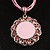 Pink Crystal Enamel Medallion Cotton Cord Pendant (Silver Tone) -38cm - view 3