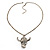Diamante Skull With Horns Pendant Necklace (Rhodium Plated) - 60cm - view 6
