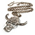 Diamante Skull With Horns Pendant Necklace (Rhodium Plated) - 60cm - view 5