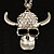 Diamante Skull With Horns Pendant Necklace (Rhodium Plated) - 60cm - view 7