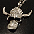 Diamante Skull With Horns Pendant Necklace (Rhodium Plated) - 60cm - view 13
