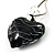 Black & White Puffed Glass Heart Pendant (Silver Tone) - view 10