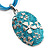 Light Blue Enamel Floral Oval Pendant With Cotton Cord (Silver Tone) - 38cm Length - view 2