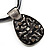 Black Enamel Textured Oval Pendant With Cotton Cord Necklace ( Silver Tone) - 37cm Length - view 2