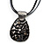 Black Enamel Textured Oval Pendant With Cotton Cord Necklace ( Silver Tone) - 37cm Length - view 4