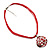Bright Red Enamel Crystal Oval Pendant With Cotton Cord (Silver Tone) - 38cm Length - view 2