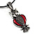 Marcasite Red Enamel Owl On Black Leather Cord Necklace - 40cm Length - view 3